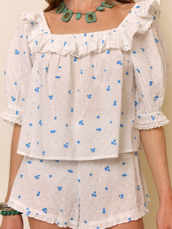 RIXO Other - RIXO Cece French Petal Embroidery Pajamas / Top & Shorts Set $205
